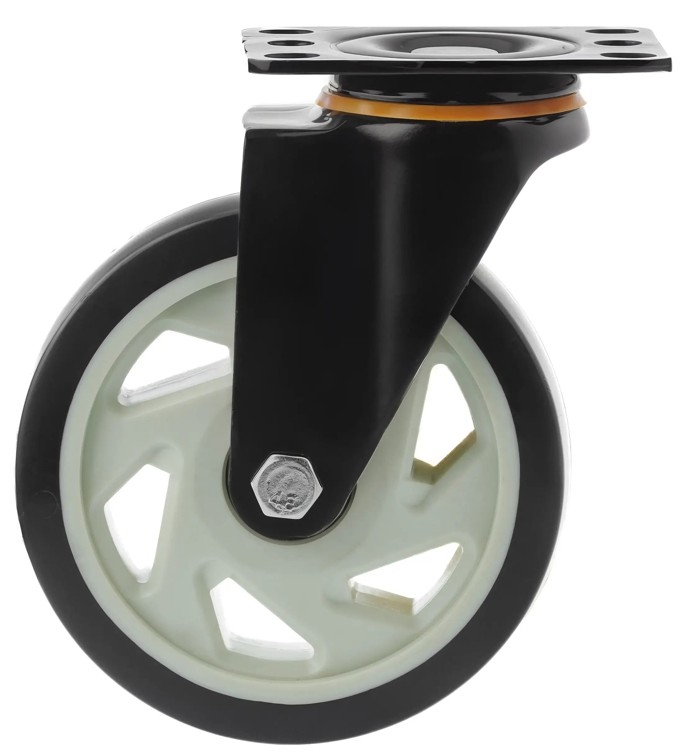 350125S - Полиуретановое черное колесо 125 мм (поворотн.площ., полипропил.обод, двойной шарикоподш.)