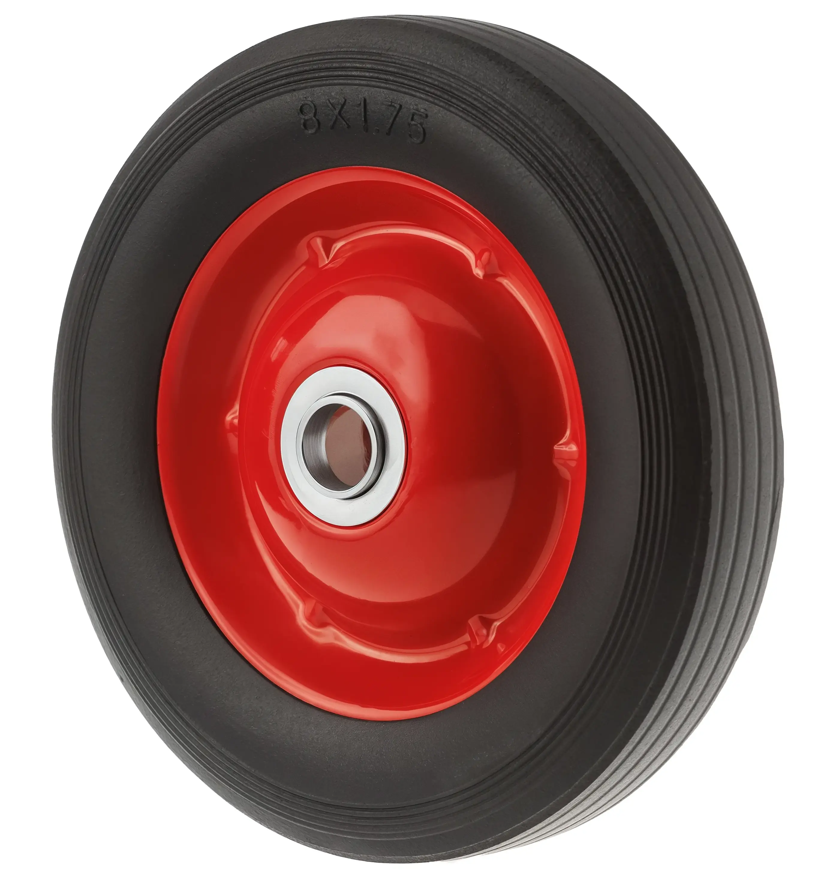 Промышленное литое колесо, диаметр 200 мм, металлический обод, симметричная ступица, роликовый подшипник, отвестие под ось 20мм - SR 1501