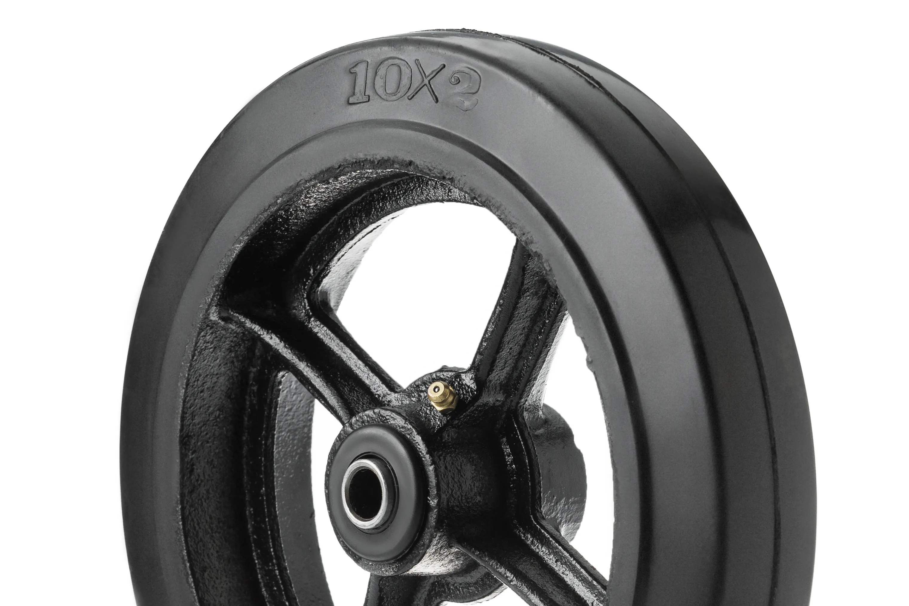 Большегрузное чугунное колесо без крепления 250 мм (черная резина, роликоподшипник) - D 85