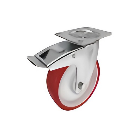 SPpb 93 SS - Полиуретановое колесо 80*34мм (нерж.сталь, площ., пов, обод PP,тормоз., подш скольж.)