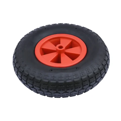 PR 2002-16 - Колесо для тачки / тележки пневматическое 3.50-6, диаметр 320 мм, ось 16 мм, пластиковый обод, симметричная ступица, втулка скольжения